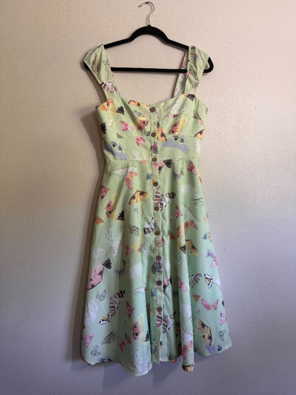 ModCloth x Hutch Green Moth Butterfly Print Fit & Flare Dress Size 2